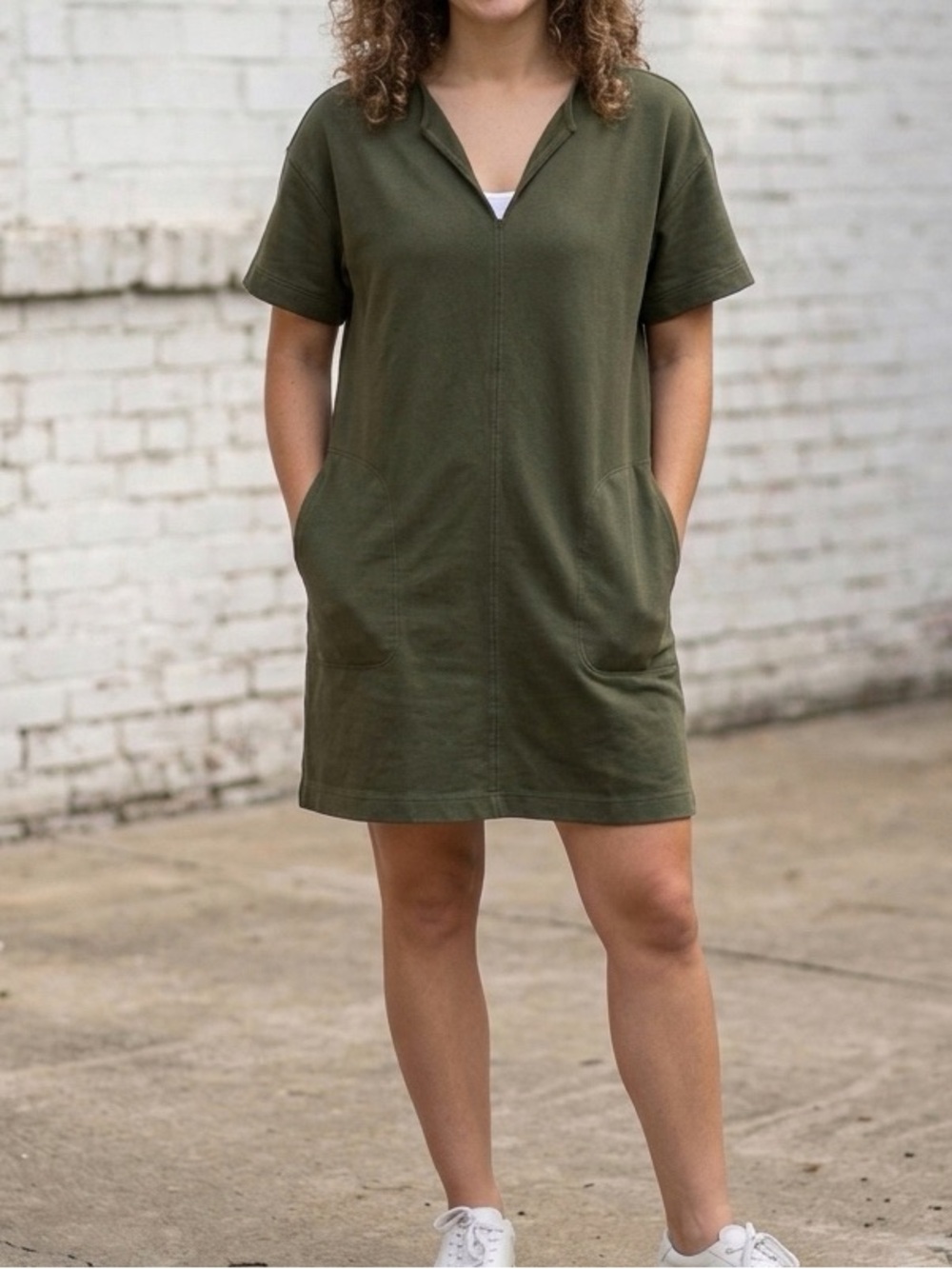 Athleta Farallon Dress Aspen Olive Green Size Medium A-Line Loose Shift